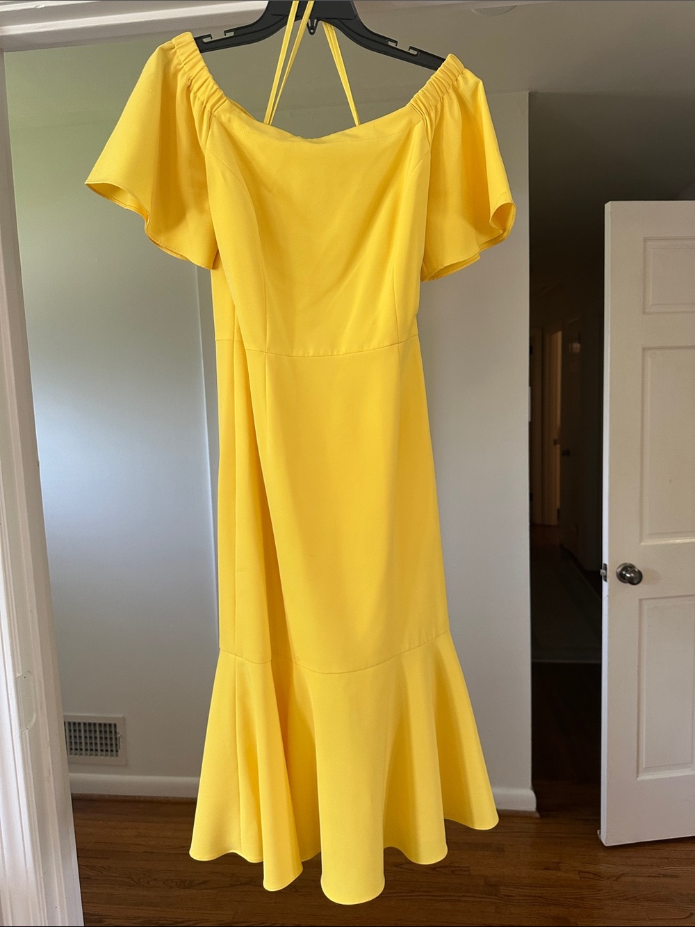 ANTONIO MELANI Yellow Off-Shoulder Flutter Midi Dress